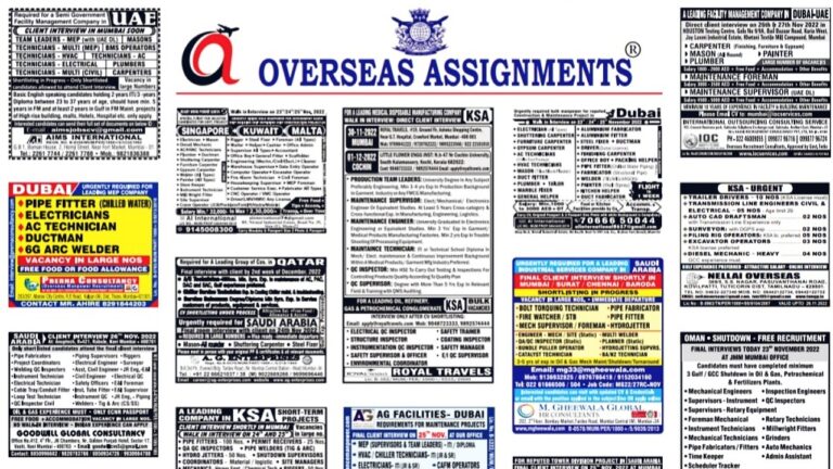 ASSIGNMENTS ABROAD TIMES JOBS TODAY 30 NOVEMBER 2022