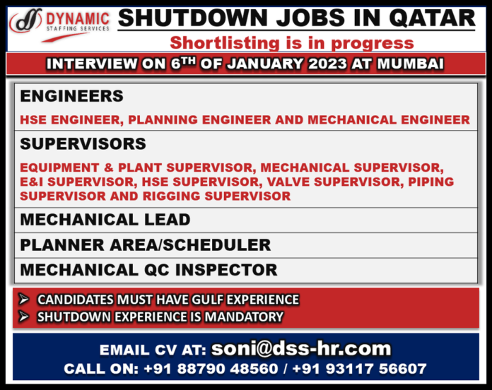 Interview for Qatar on 6th of January, 2023 at Mumbai - Googal Jobs