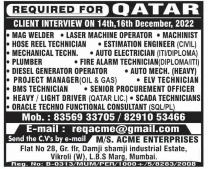 REQUIRED FOR QATAR