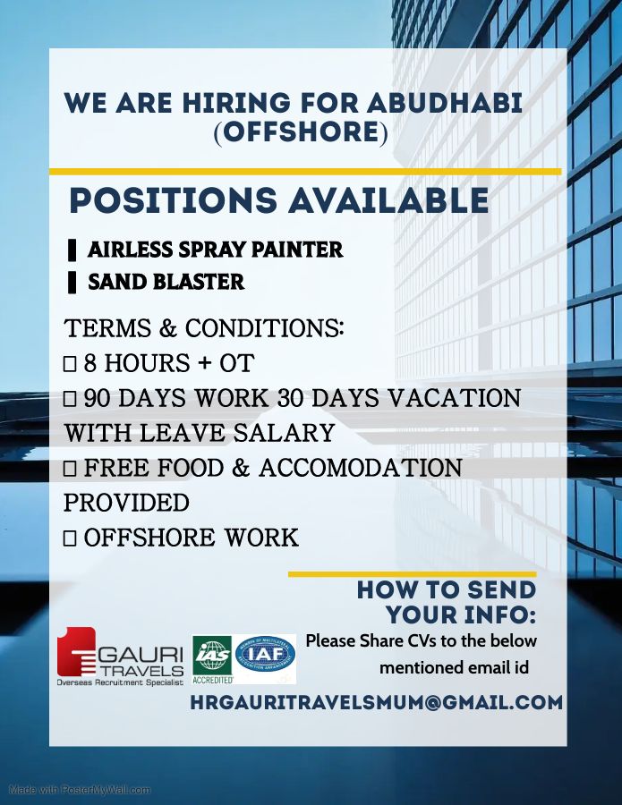 REQUIRED PAINTER & SAND BLASTER FOR ABU DHABI  – Googal Jobs