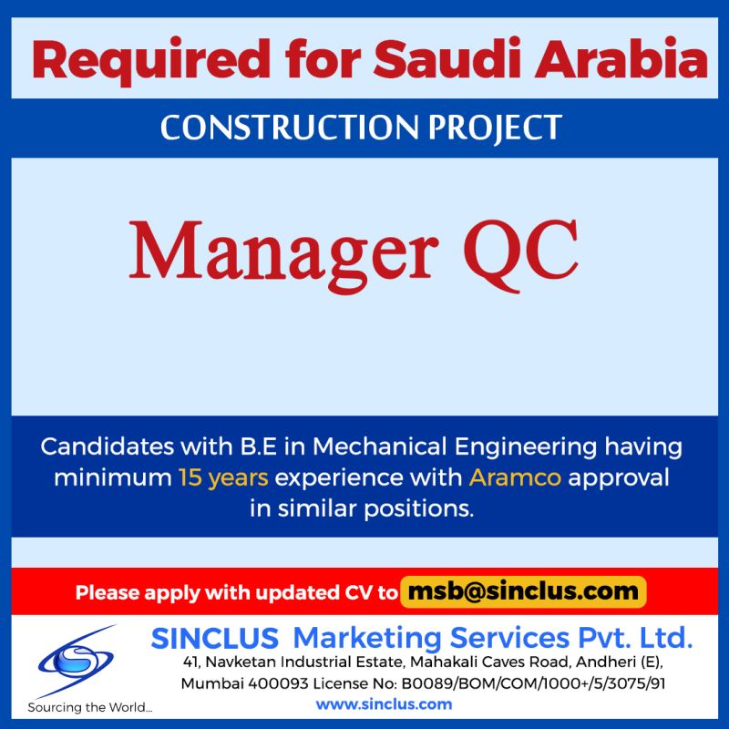 REQUIRED QC MANAGER FOR CONSTRUCTION PROJECT - Googal Jobs