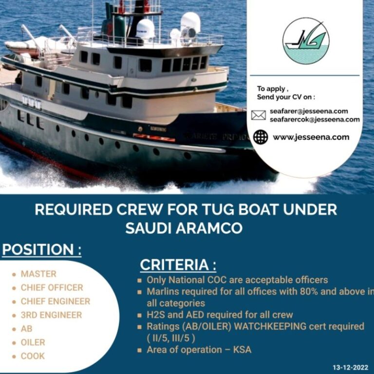 Required crew for TUG BOAT under Saudi Aramco – Googal Jobs