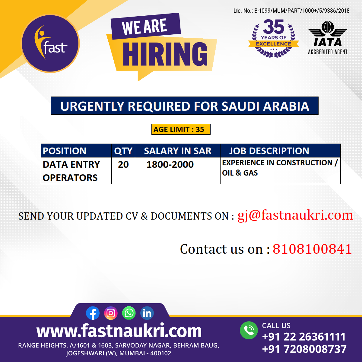 URGENTLY REQUIRED FOR SAUDI ARABIA - Googal Jobs