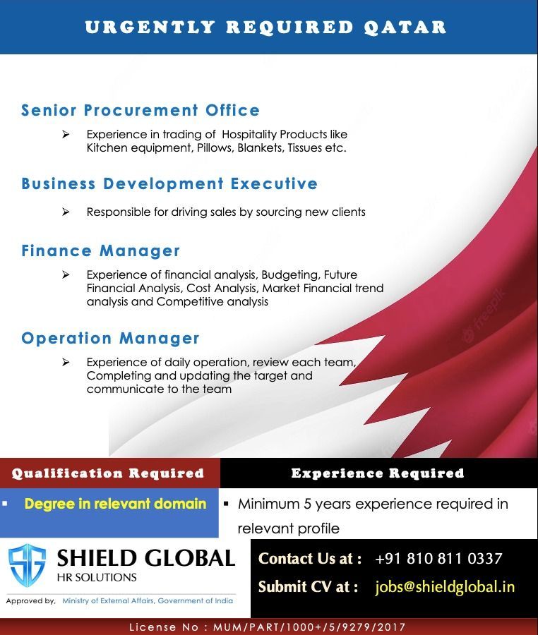 Urgent Requirement in Qatar - Googal Jobs