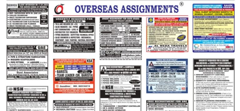 ASSIGNMENTS ABROAD TIMES JOBS TODAY 14 JANUARY 2023 – Googal Jobs