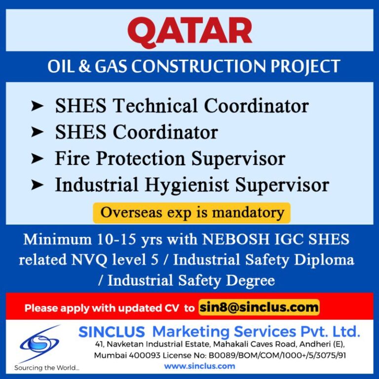 HIRING FOR OIL AND GAS CONSTRUCTION PROJECT  QATAR – Googal Jobs