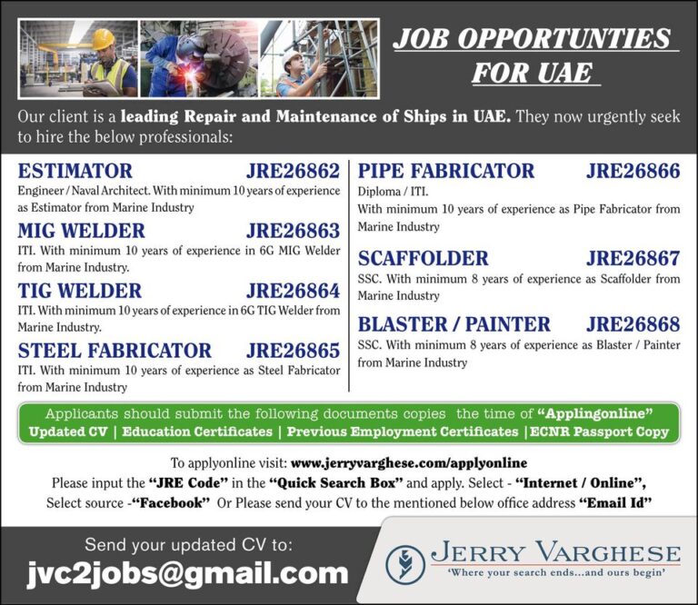 Job Opportunities for UAE JERRY VARGHESE – Googal Jobs
