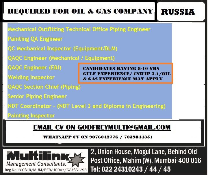 REQUIRED FOR OIL AND GAS COMPANY IN RUSSIA Multiink Management Consultants – Googal Jobs