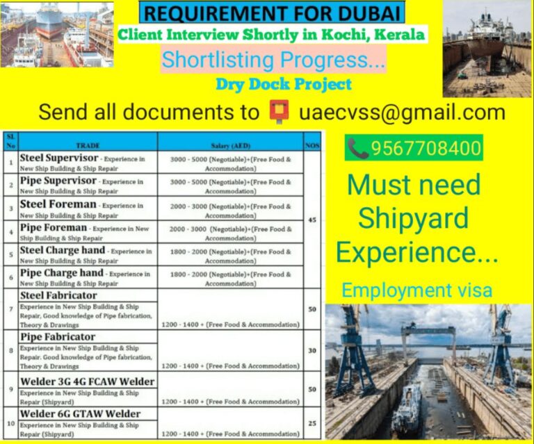 Requirement for Dubai Dry Dock Project Jobs - Googal Jobs