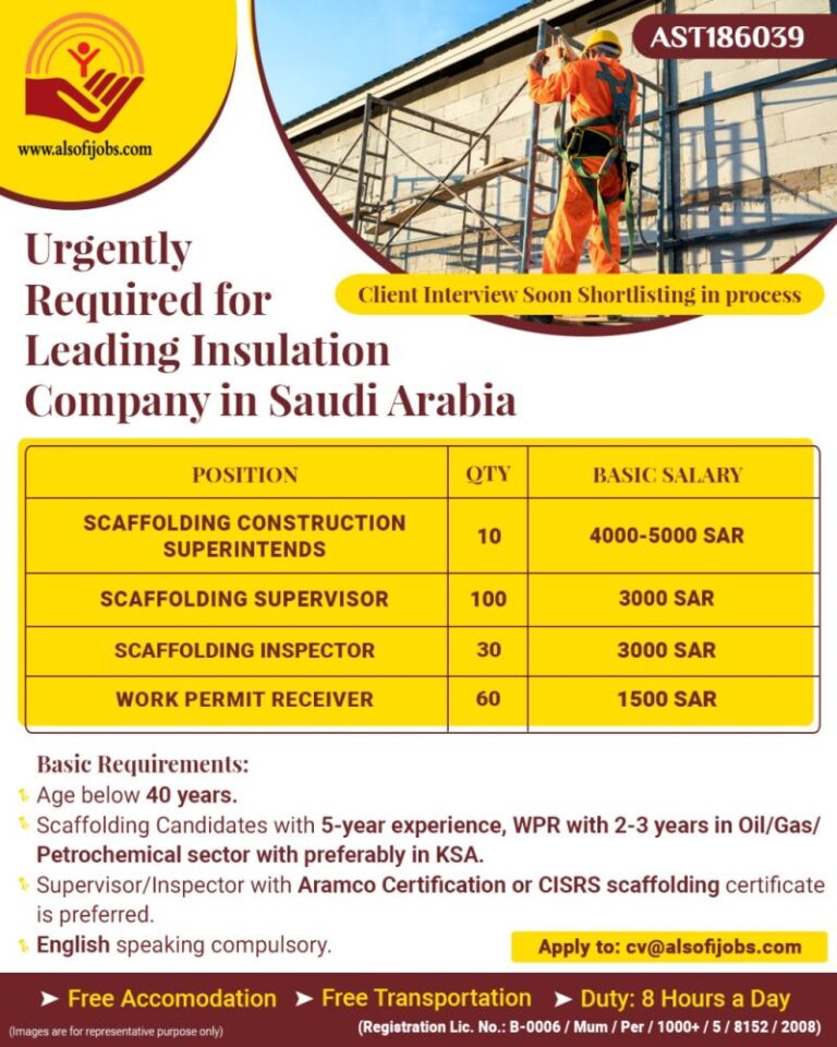 Urgently required for Leading Insulation Company in Saudi Arabia – Googal Jobs