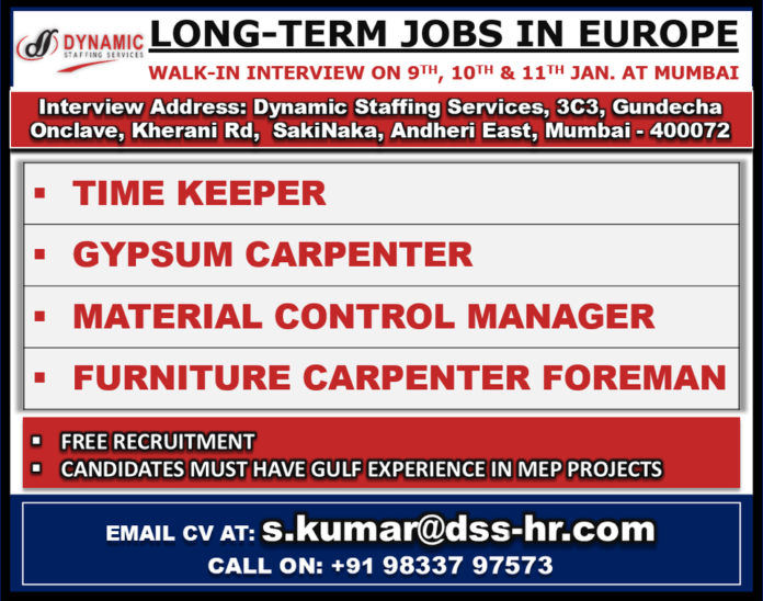 Walk-In interview for long-term jobs in Europe