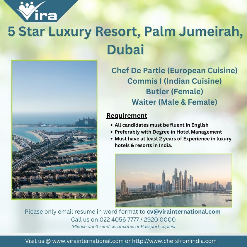 Required for 5 Star Luxury Resort, Palm Jumeirah, Dubai  - Googal Jobs
