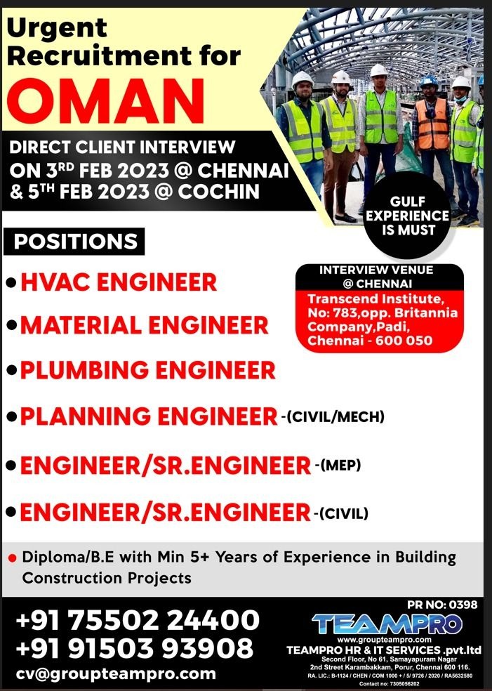 URGENT REQUIRED FOR OMAN – REPUTED COMPANY  – Googal Jobs
