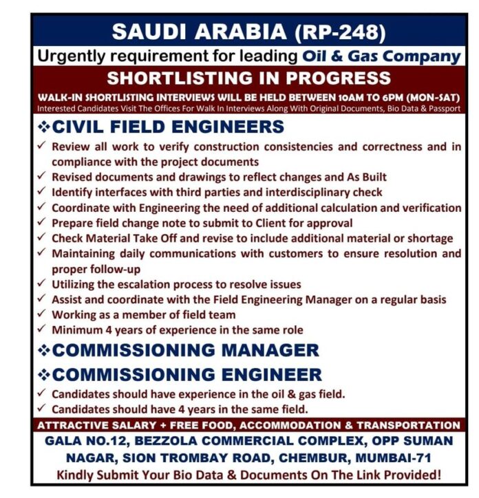 LEADING OIL AND GAS COMPANY REQUIREMENTS FOR SAUDI ARABIA  - Googal Jobs