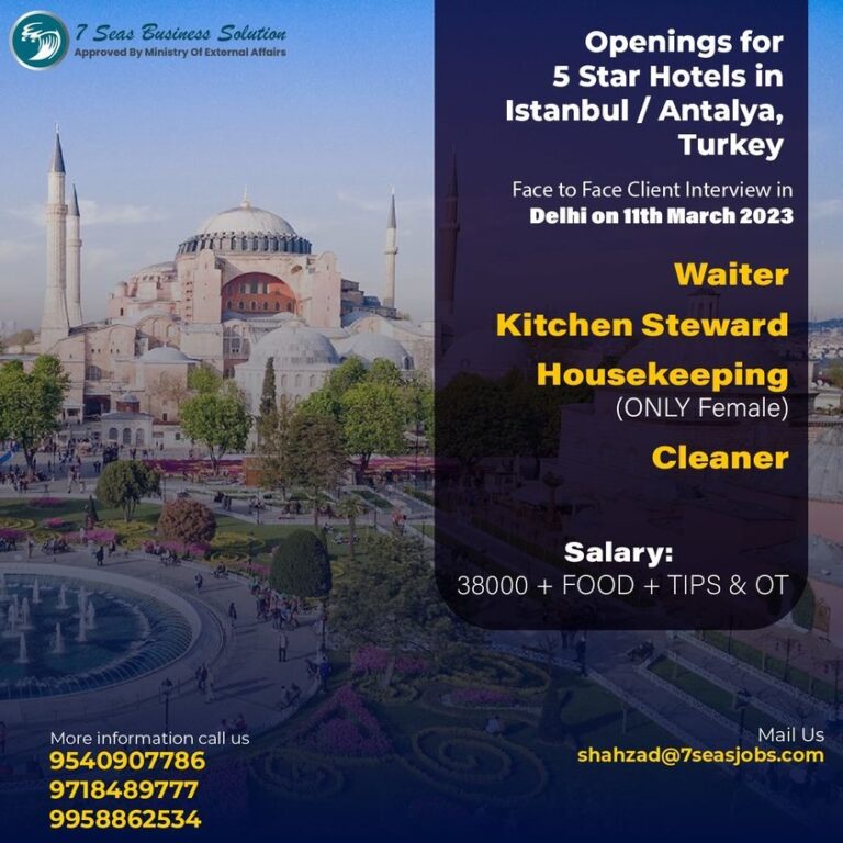 Openings for 5 Star Hotels in Istanbul and Antalya, Turkey – Googal Jobs