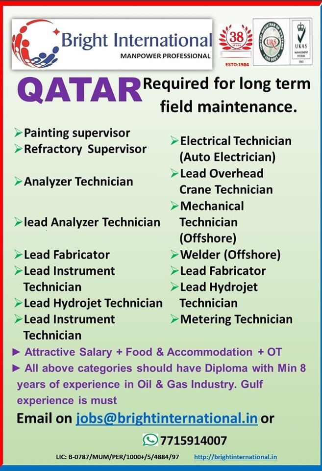 QATAR- Required for long term field maintenance - Googal Jobs