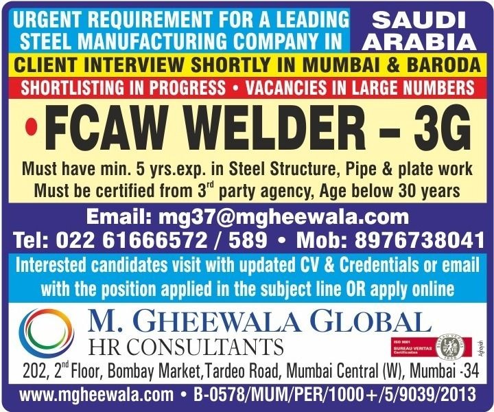 REQUIRED FCAW WELDER – 3G – Googal Jobs