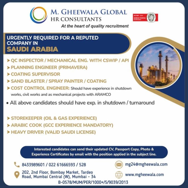 REQUIRED FOR REPUTED COMPANY IN SAUDI ARABIA  – Googal Jobs
