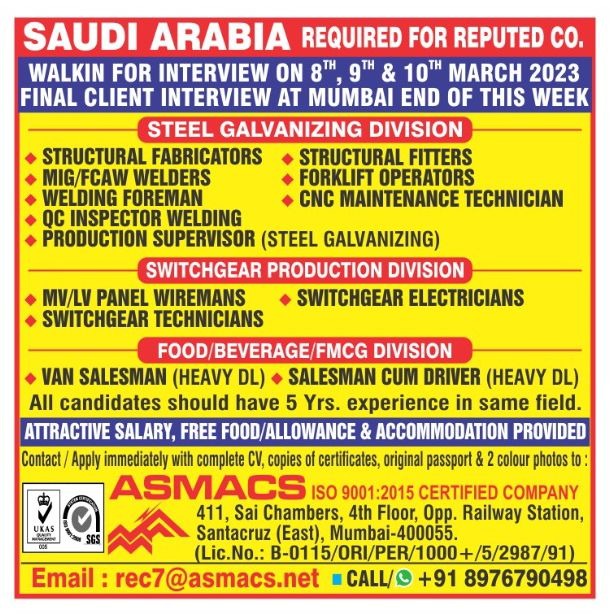 REQUIRED FOR REPUTED COMPANY – SAUDI ARABIA & UAE – Googal Jobs