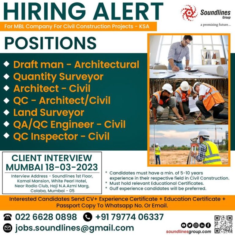 Required For MBL Company For Civil Construction Projects – Googal Jobs