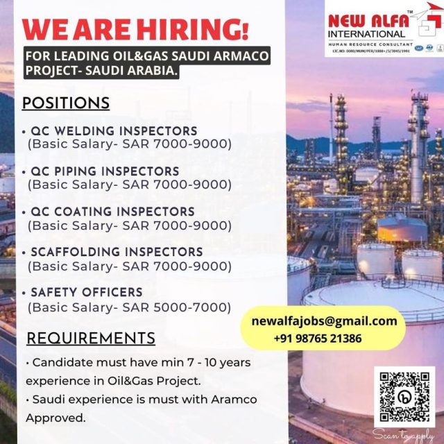 Hiring for Leading Oil & Gas Aramco Project -Saudi Arabia