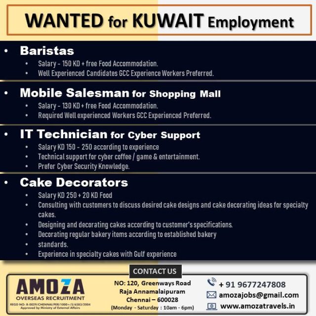 Urgently Required For ‘Employment’ in KUWAIT