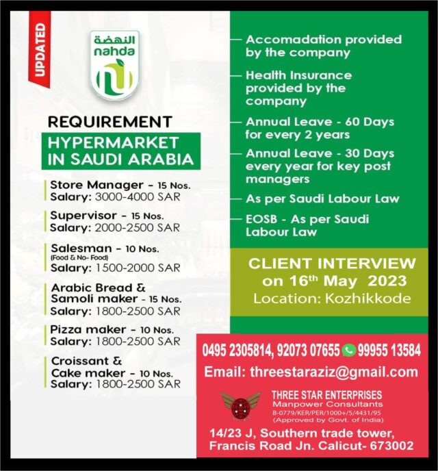 REQUIREMENT FOR NAHDA HYPERMARKET IN SAUDI ARABIA 