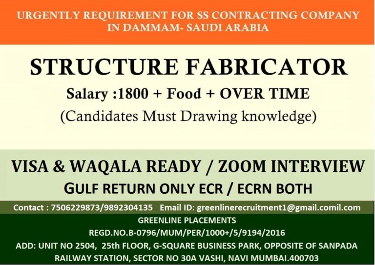 URGENTLY REQUIRED FOR REPUTED CO.SAUDI ARABIA