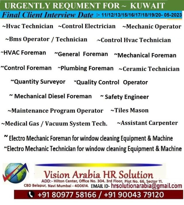URGENTLY REQUIREMENT FOR KUWAIT 