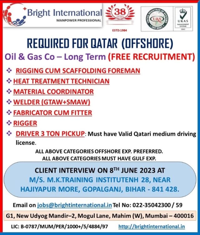 URGENT REQUIRED FOR QATAR (OFFSHORE)