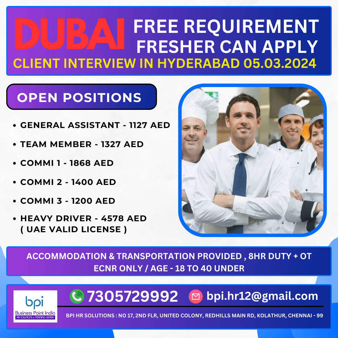 Urgently required for a leading co in Dubai client interview in Hyderabad 5.3.24