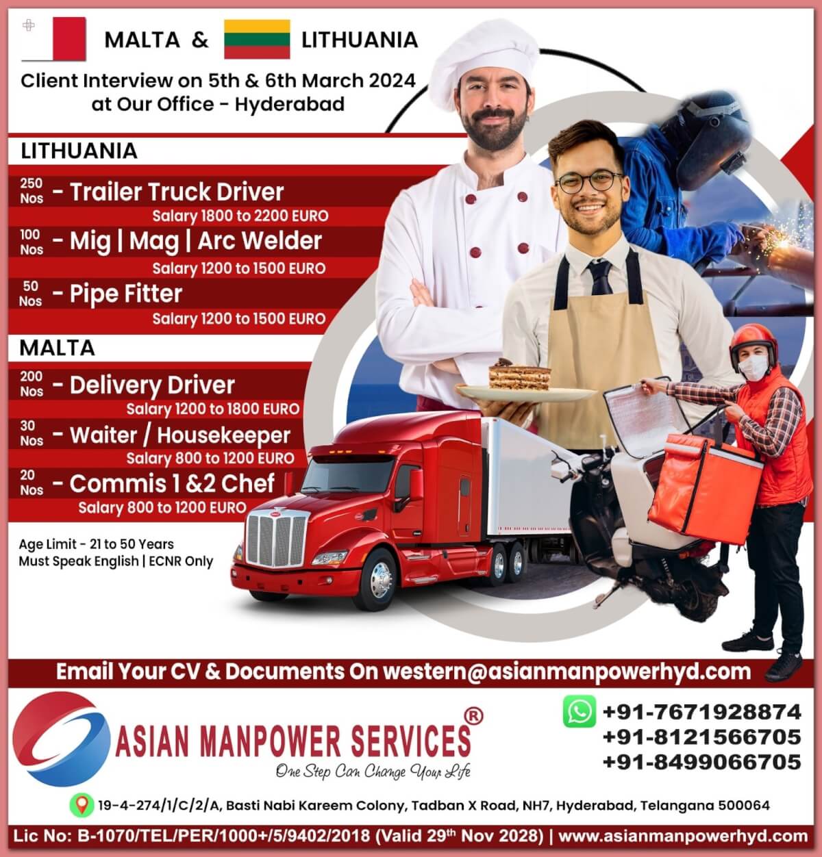 Client Interview for Malta and Lithuania Work Visa in Hyderabad - on 05 & 06-03-2024