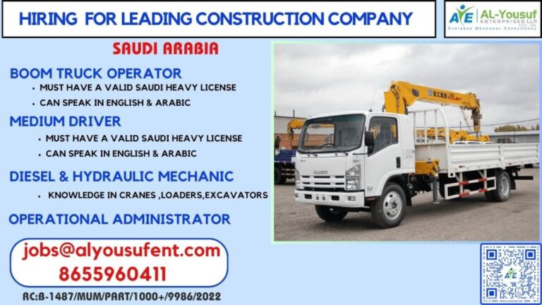 HIRING FOR LEADING CONSTRUCTION COMPANY-SAUDI ARABIA
