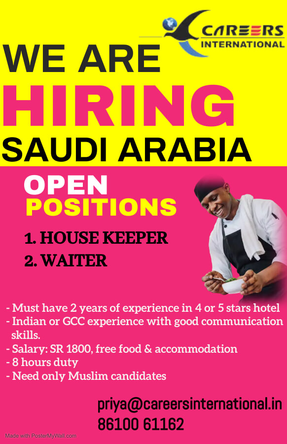 Housekeepers - Waiters - WANTED FOR SAUDI ARABIA