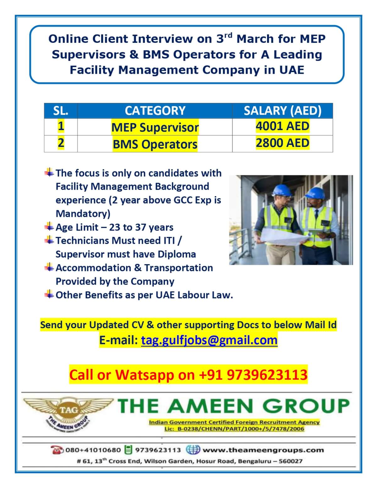 Online Client Interview on 3rd March for MEP Supervisors & BMS Operators for A Leading Facility Management Company in UAE