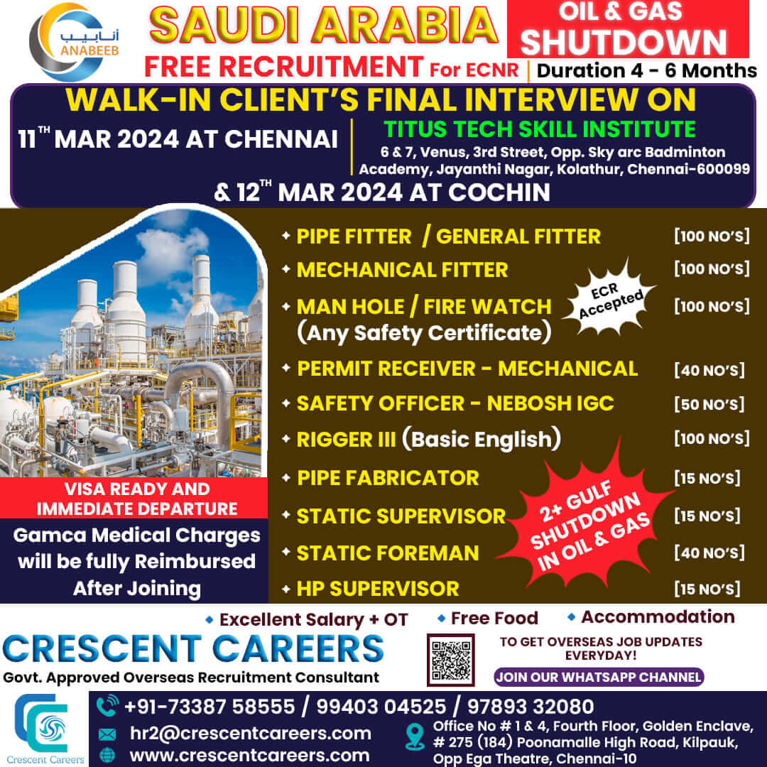 SAUDI ARABIA – OIL AND GAS SHUTDOWN (CHENNAI & COCHIN)