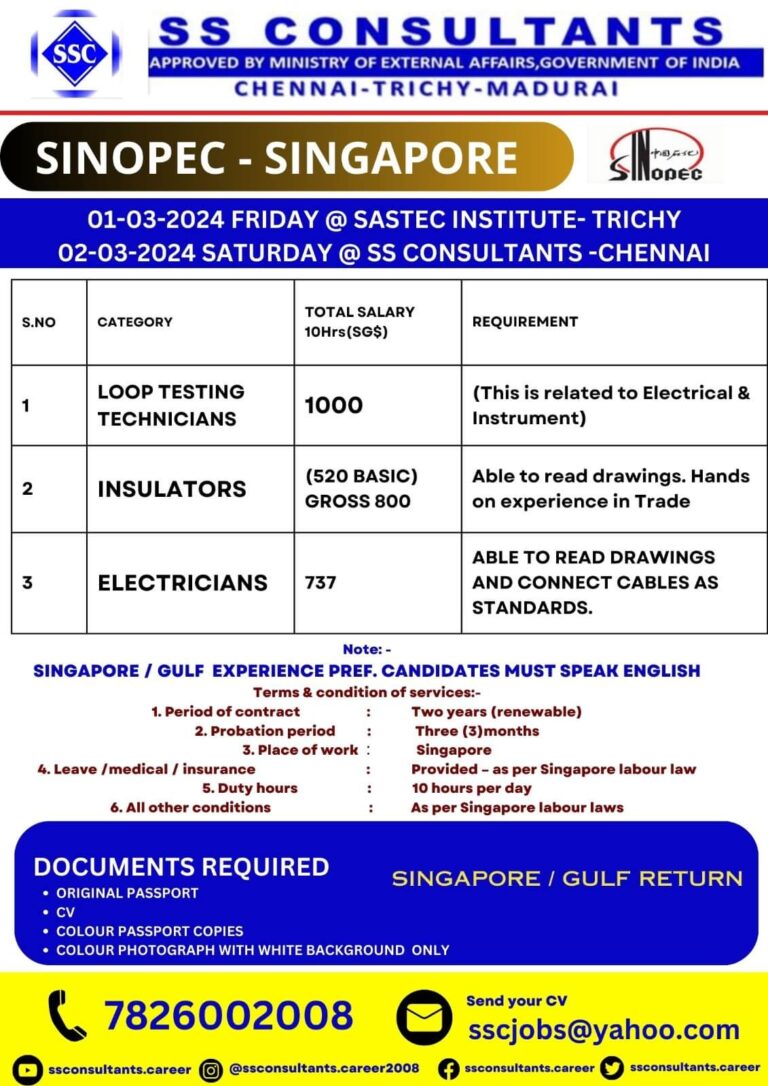 Sinopec Singapore jobs - Walk in Interview