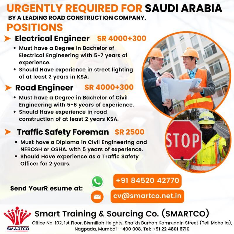 URGENTLY REQUIRED FOR BY A LEADING ROAD CONSTRUCTION COMPANY - SAUDI ARABIA