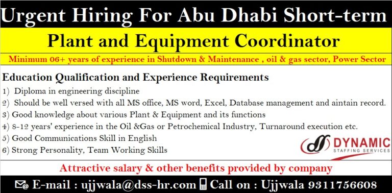 Urgent Hiring For Abu Dhabi Short-term