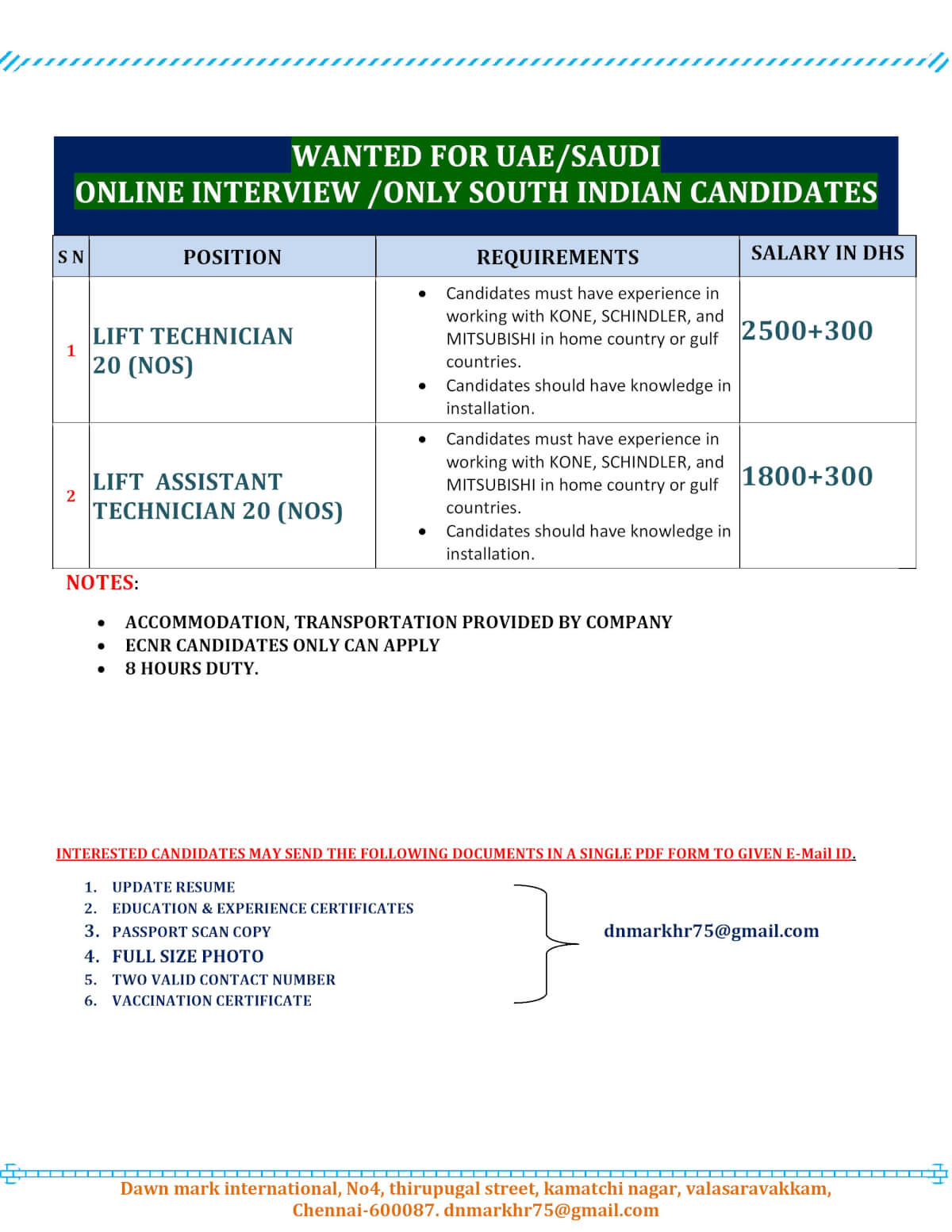 WANTED FOR UAE/SAUDI ONLINE INTERVIEW /ONLY SOUTH INDIAN CANDIDATES