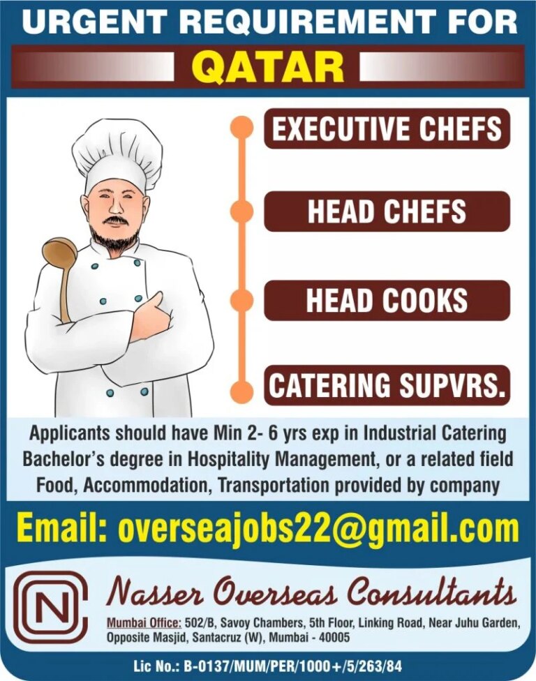 Urgent Requirement For Qatar - Hospitality Jobs