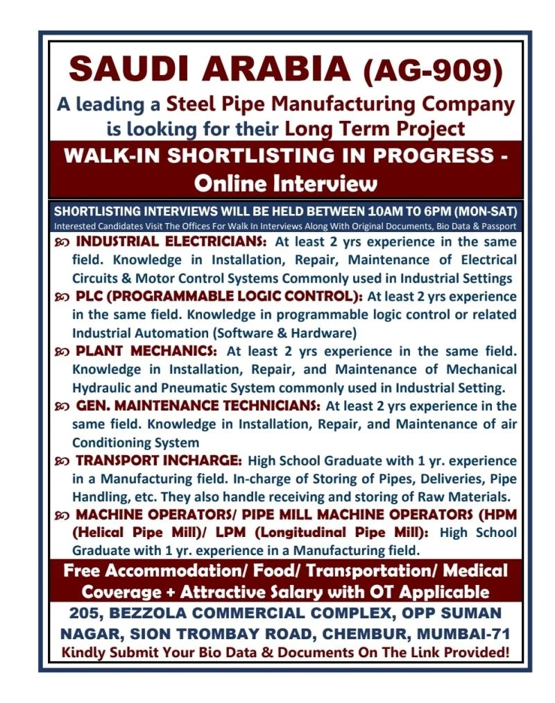 Steel pipe manufacturing company jobs in saudi arabia
